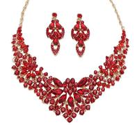 Zthread Set di gioielli da donna con collana girocollo con strass e cristalli, collana girocollo a costine con fiori e orecchini pendenti per feste di nozze, Acrilico, Acrilico