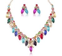 Zthread Set di gioielli da sposa con collana e orecchini con strass e cristalli, motivo floreale, One Sine, Strass di cristallo, Cristallo