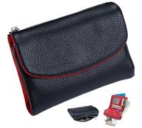 ZTMHRG Unisex Pebble Leather Wallet, RFID Blocking Small Bifold with Coin Pocket, Card Slots & Bill Compartment, Compact Pebble Grain Wallet for Men & Women(Black Red)