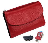 ZTMHRG Unisex Pebble Leather Wallet, RFID Blocking Small Bifold with Coin Pocket, Card Slots & Bill Compartment, Compact Pebble Grain Wallet for Men & Women(Red Black)