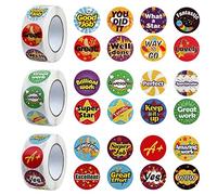 ZTMY - 1500 adesivi premio per la scuola, 3 rotoli di adesivi motivazionali in 24 design per bambini, studenti, insegnanti, aule (multicolore-1)