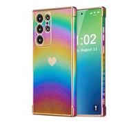 ZTOFERA Custodia per Samsung Galaxy S23 Ultra da 6,8 pollici, graziosa custodia colorata con bordo placcato iridescente con motivo a cuori, protezione per obiettivo della fotocamera, antiurto, per