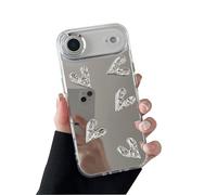 ZTOFERA Custodia protettiva per iPhone Air da, trasparente con specchio per il trucco con motivo cuori 3D argentato, flessibile, antiurto, antigraffio, custodia protettiva - 5 cuor