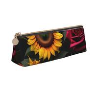 ZTPOWQA Astuccio per matite con stampa di girasoli e rose, grande capacità, borsa organizer per la scuola e tutti i giorni