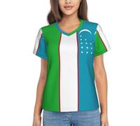 ZTPOWQA Bandiera della Repubblica di Uzbekistan Stampa Top estivi da donna - Casual ma elegante manica corta poliestere pullover camicie, Nero , L