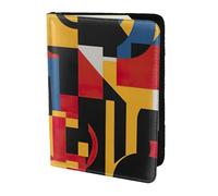 ZTPOWQA Composizione in rosso, giallo, blu e nero, per uomo e donna, per passaporto, documenti di viaggio, elegante custodia in pelle sicura, Nero , taglia unica
