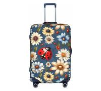 ZTPOWQA Copertura decorativa per bagagli da viaggio con stampa di coccinelle e farfalle, con cerniera nascosta, antigraffio, antipolvere, bianco, L