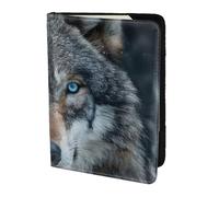 ZTPOWQA Custodia a portafoglio in pelle con stampa di lupo con occhi azzurri, per uomo e donna, per passaporto e documenti di, Nero , taglia unica