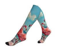 ZTPOWQA Flock Of Pink Flamingos On The Beach Print Travel Running Socks For Men And Women Athletic Socks For Athletes And Long Flights, 1 nero, Taglia unica