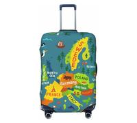 ZTPOWQA Mappa dell'Europa con stampa colorata lavabile valigia copertura personalizzata bagagli Protector viaggio elastico antigraffio, Nero , L