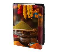 ZTPOWQA Porta passaporto da viaggio con stampa di condimenti e spezie, elegante e sicuro, in pelle, accessorio per uomo e donna, Nero , taglia unica