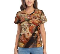 ZTPOWQA Tasty Pizza Stampa Top Estivi Donna - Casual ma Elegante Manica Corta Poliestere Pullover Camicie, Nero , 3XL