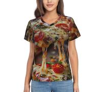 ZTPOWQA Tasty Pizza Stampa Top Estivi Donna - Casual ma Elegante Manica Corta Poliestere Pullover Camicie, Nero , L