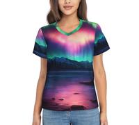 ZTPOWQA Top estivi da donna con stampa Dark Northern Lights - Camicie pullover in poliestere a maniche corte casual ma elegante, Nero , S