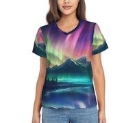 ZTPOWQA Top estivi da donna con stampa Dark Northern Lights - Camicie pullover in poliestere a maniche corte casual ma elegante, Nero , 3XL