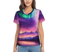 ZTPOWQA Top estivi da donna con stampa Dark Northern Lights - Camicie pullover in poliestere a maniche corte casual ma elegante, Nero , XL