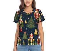 ZTPOWQA Top estivo da donna con stampa di balletto schiaccianoci balletto natalizio - casual ma elegante a maniche corte in poliestere, Nero , S