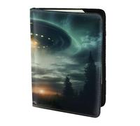 ZTPOWQA UFO at Night - Custodia a portafoglio in pelle per passaporto e documenti di viaggio, con stampa di notte, Nero , taglia unica