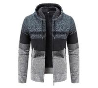 ZTRADA Cappotto da uomo in pile spesso e caldo, a righe, con cerniera, felpa con cappuccio a maniche lunghe con cappuccio, maglione lavorato a maglia, maglione con tasche, taglia UK 10 20, Blu 1, XL