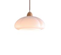 ZTTECH 30cm Lampada a Sospensione Moderna in Vetro Base in Legno Attacco E27 Altezza Regolabile Lampada a Sospensione per Soggiorno Camera da Letto Cucina Sala da Pranzo Caffè (Bianco crema)