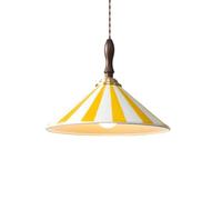 ZTTECH 30cm Lampada a Sospensione Vintage con Strisce in Ceramica Attacco E27 Base in Legno Altezza Regolabile Lampada Moderna per Soggiorno Camera da Letto Cucina Sala da Pranzo Caffè (Giallo)