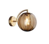ZTTECH Applique da parete a sfera in vetro Ambra, globo in vetro Ambra con lampada da parete a base dorata per comodino