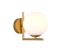 ZTTECH Applique da parete a sfera in vetro bianco, globo in vetro bianco con lampada da parete a base dorata per comodino (Oro)