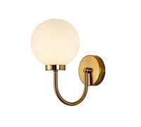 ZTTECH Applique da parete a sfera in vetro bianco lucido, globo in vetro bianco da 150 mm con lampada da parete a base dorata Applique da parete in stile medievale per comodino (Oro)