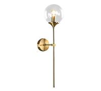 ZTTECH Applique da parete industriale vintage, globo in vetro Trasparente con lampada da parete in oro a braccio lungo, applique da comodino in oro (Trasparente)