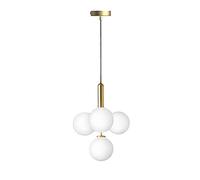 ZTTECH Globo in vetro bianco a 4 luci Lampada a Sospensione, Base Oro con Sfera in Vetro bianco Lampada a sospensione Lampadario per Isola Cucina (Vetro bianco e metallo dorato)