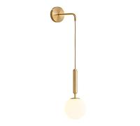 ZTTECH Globo in vetro bianco da 150 mm e metallo dorato Applique da parete Lampada da parete a goccia per comodino (Vetro bianco e metallo dorato)