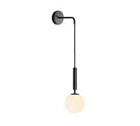 ZTTECH Globo in vetro bianco da 150 mm e metallo nero Applique da parete Lampada da parete a goccia per comodino (Vetro bianco e metallo nero)