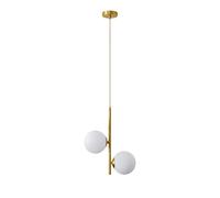 ZTTECH Lampada a sospensione in vetro bianco a globo a 2 luci, sfera di vetro bianca e lampada a sospensione in ottone dorato Matel Lampadario a soffitto (2 luci)