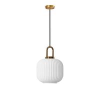 ZTTECH Lampada a Sospensione in Vetro Bianco con Paralume in Vetro Rigato e Finitura Bronzo, Lampada a Sospensione Moderna Retro Plafoniera (200mm)