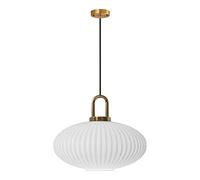 ZTTECH Lampada a Sospensione in Vetro Bianco con Paralume in Vetro Rigato e Finitura Bronzo, Lampada a Sospensione Moderna Retro Plafoniera (300mm)