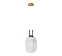 ZTTECH Lampada a Sospensione in Vetro Bianco con Paralume in Vetro Rigato e Finitura Bronzo, Lampada a Sospensione Moderna Retro Plafoniera (140mm)