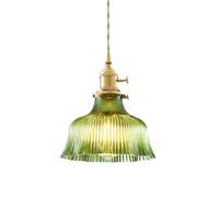ZTTECH Lampada a Sospensione in Vetro Ondulato Vintage con Attacco E27 in Ottone, Altezza Regolabile, per Cucina, Sala da Pranzo e Bar (Verde)