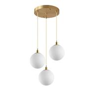 ZTTECH Lampada a Sospensione Moderna 3 Luci in Vetro Bianco con Finitura Dorata Altezza Regolabile Base E27 per Isola Cucina Sala da Pranzo Soggiorno