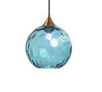 ZTTECH Lampada Sospensione Vetro Blu 200 mm Stile Vintage Supporto Metallo Dorato Bronzo Attacco E27 Lampada Soffitto Isola Cucina Sala Pranzo Camera Letto Soggiorno (Blu, 200mm)