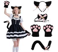 ZTVOWTO Orecchie Gatto con Guanti a Zampa di Gatto, Cerchietto Orecchie di Gatto, Coda di Gatto, Papillon, Costume Gatto Bambina per Halloween, Feste di Compleanno, Eventi di Vestire(Nero)