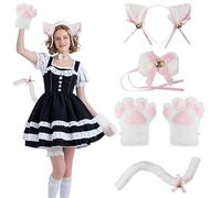 ZTVOWTO Orecchie Gatto con Guanti a Zampa di Gatto, Cerchietto Orecchie di Gatto, Coda di Gatto, Papillon, Costume Gatto Bambina per Halloween, Feste di Compleanno, Eventi di Vestire(Bianco)