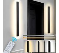 ZTWLEED Applique da Parete Interno Dimmerabile,22W LED Lampada da Parete con Telecomando 2.4GHz,Applique da parete Moderno Lunga per Soggiorno Camera da Letto Scala Corridoi Nero 60CM 110-240V