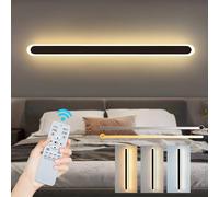 ZTWLEED Applique da Parete Interno Dimmerabile,44W LED Lampada da Parete con Telecomando 2.4GHz,Applique da parete Moderno Lunga per Soggiorno Camera da Letto Scala Corridoi Nero 120CM 110-240V