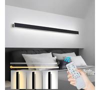 ZTWLEED Applique da Parete Interno Dimmerabile,44W LED Lampada da Parete con Telecomando 2.4GHz,Applique da parete Moderno Lunga per Soggiorno Camera da Letto Scala Corridoi Nero 120CM 110-240V