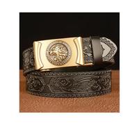 ZTZBFGM Nero,115cm/waist:33"~35", Cintura da Uomo, Dominante Testa di Leone Automatico Fibbia Cintura in Pelle Cricchetto Nero Slide Buckle Cinture per Gli Uomini