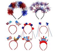 Zuasdvnk Fascia per il quarto di luglio, copricapo con bandiera patriottica, 8 paia di accessori per il giorno della commemorazione e il 4 luglio, festa 'indipendenza, in costume da