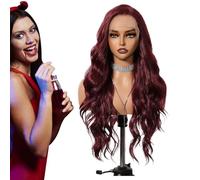 Zuasdvnk Parrucche anteriori in pizzo bordeaux scuro - parrucche lunghe ondulate rosse da 25 pollici, capelli senza glitter, aspetto realistico, pizzo trasparente per donne,