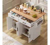 Zubaliya Carrello per isola da cucina con ruote, tavolo da cucina con piano ribaltabile, credenza, con gambe in legno intercambiabili, ideale per cucina e sala da pranzo 120x46(70)x91cm (Bianco)