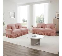 Zubaliya Divani a forma di L, a due e quattro posti, in ciniglia, braccioli a forma di imbuto, orlo pieghevole rimovibile, gambe del mandrino, con sgabello mobile (rosa)