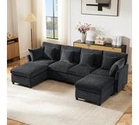 Zubaliya Divano moderno a 4 posti, divano ad angolo a L con poggiapiedi rimovibile, divano a U, divano modulare, tessuto ciniglia, grigio, 278×161×81cm